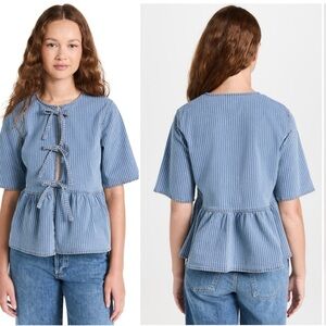 GANNI light stripe denim peplum blouse